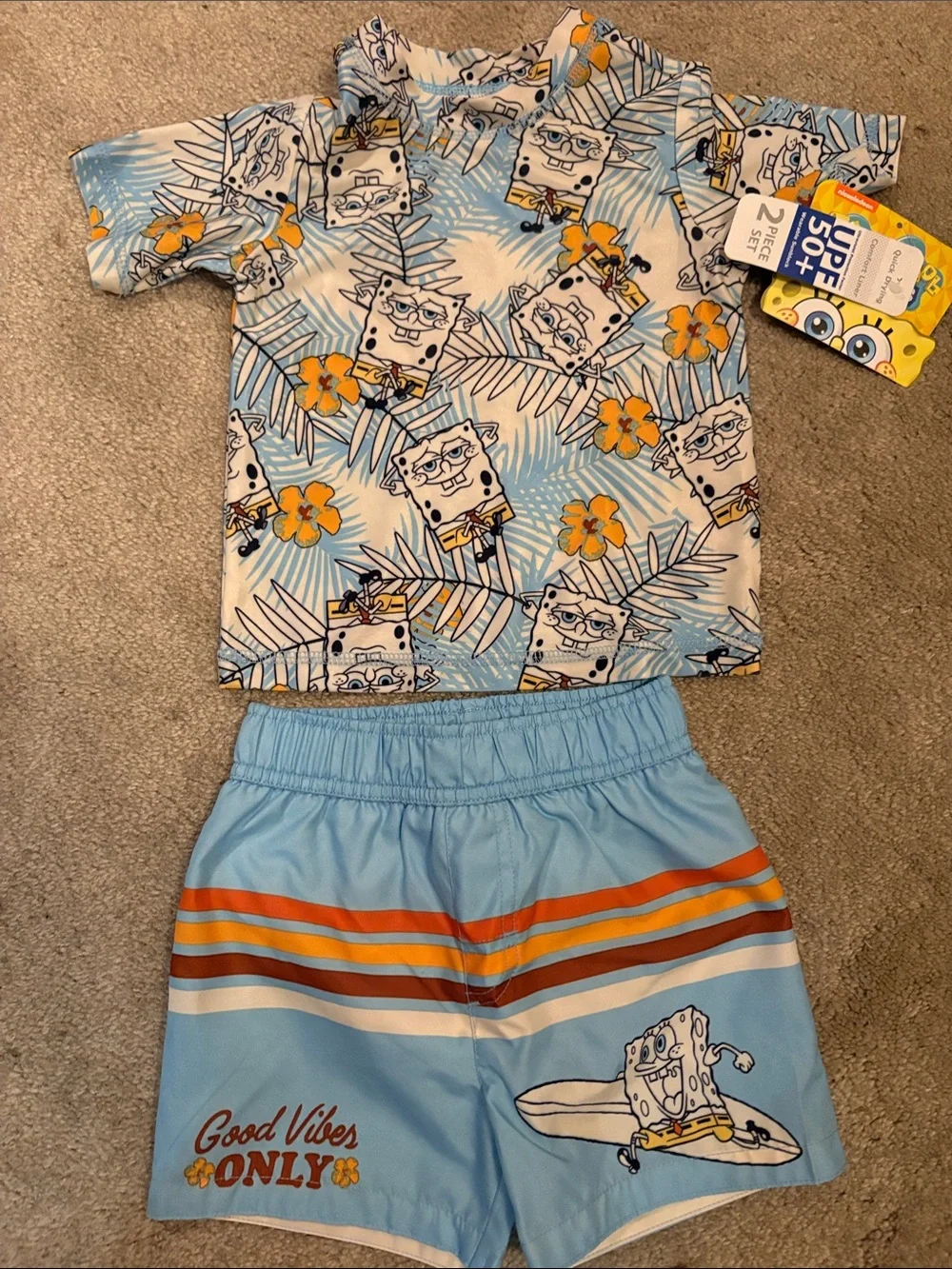 SpongeBob Squarepants Light Blue and Yellow Tropical Swim Set 18mos NWT